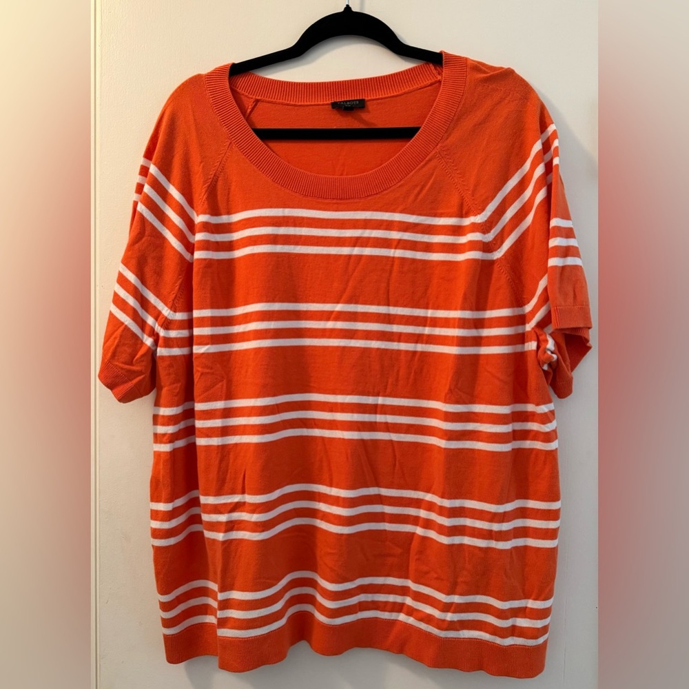 Talbots Bright Orange and White Striped Short Sleeve Sweater